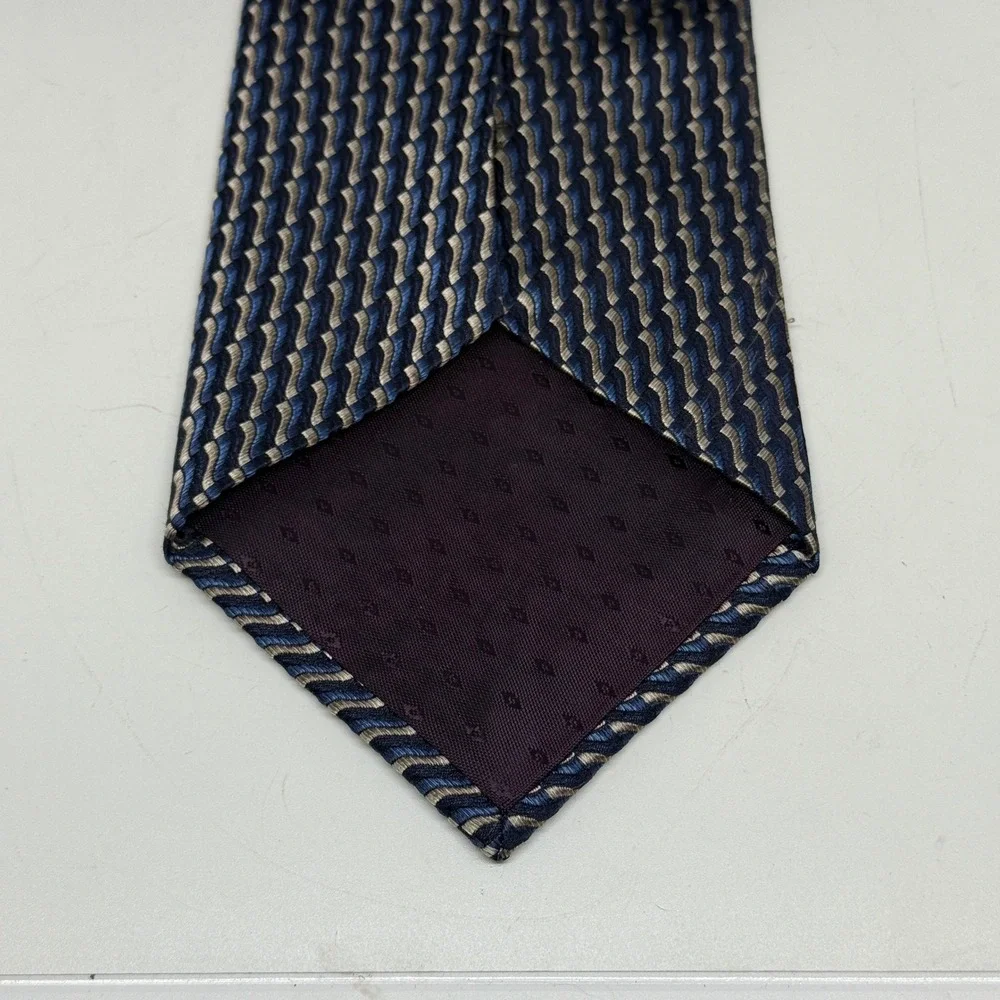 Piatelli Uomo Silk‎ Necktie Blue Tan Geometric Pattern Mens